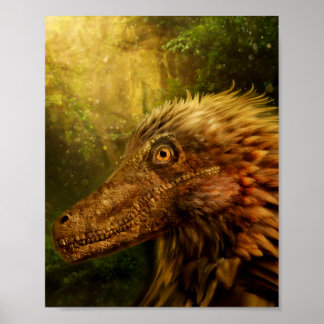 Feathered Velociraptor Dinosaur Poster