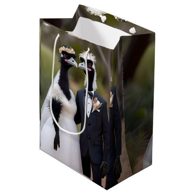 "Feathered Vows: An Emu-tiful Marriage Union" Medium Gift Bag (Front Angled)