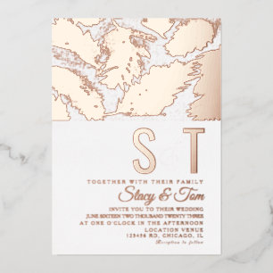 Feathers Ampersand Wedding Pressed Foil Invitation