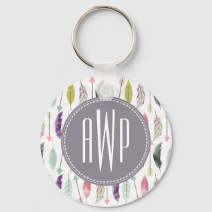 Feathers and Arrows Monogram Keychain