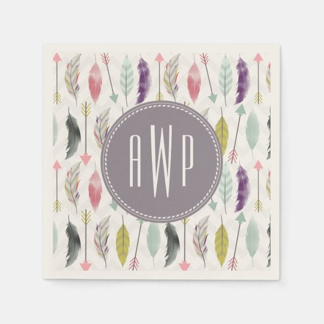 Feathers and Arrows Monogram Napkin (Front)