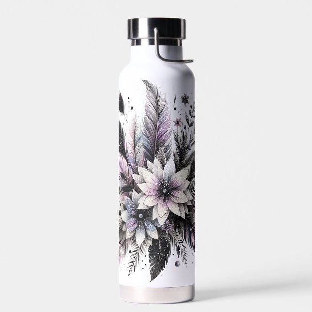 Feathers and flowers water bottle (Left)