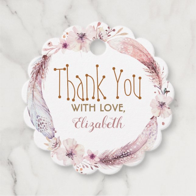 Feathers and Flowers Wreath Favour Tags (Front)