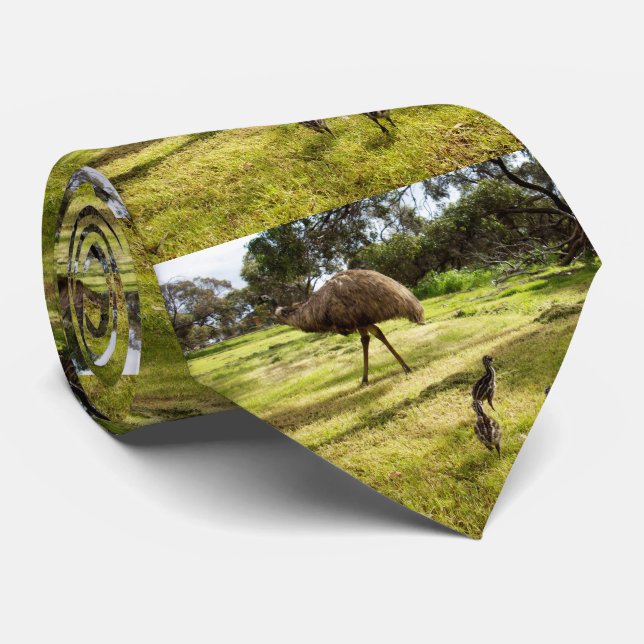 Feathers and Footsteps:  Father Emu's With Chicks Tie (Rolled)
