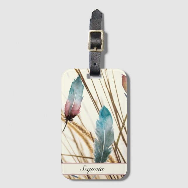 Feathers and grass, customizable        luggage tag (Front Vertical)