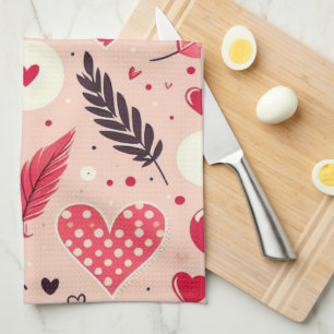 Feathers and Hearts Romantic Kitchen Towel