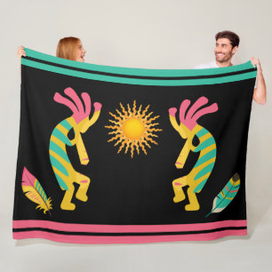 Feathers and Kokopelli Fleece Blanket
