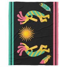 Feathers and Kokopelli Fleece Blanket