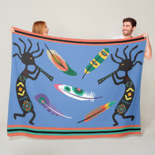 Feathers and Kokopelli Fleece Blanket