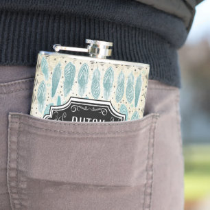 Feathers Black and Tan Hipster Pattern Hip Flask