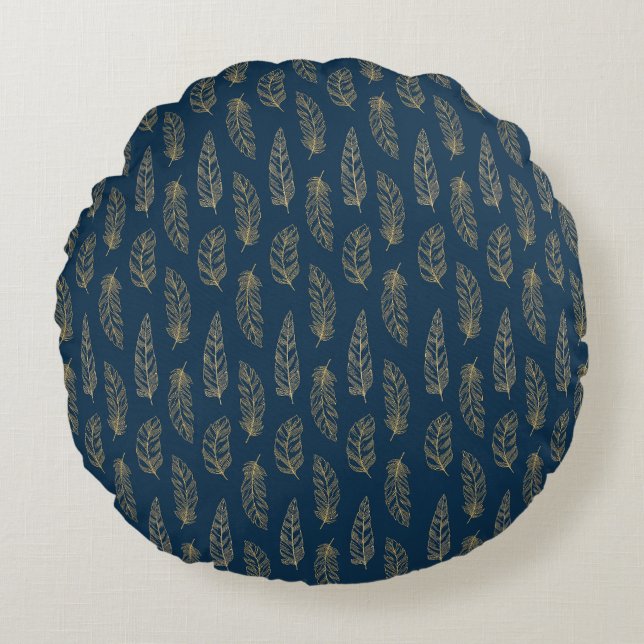 FEATHERS BLUE AND YELLOW PATTERN CUSHION (Front)