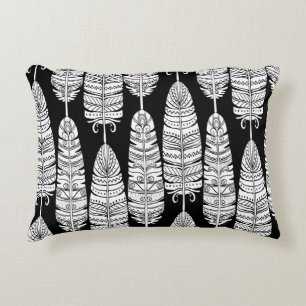 Feathers boho: black and white pattern accent pillow