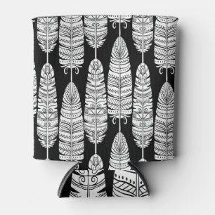Feathers boho: black and white pattern can cooler