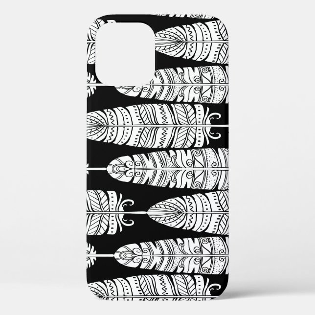 Feathers boho: black and white pattern Case-Mate iPhone case (Back)