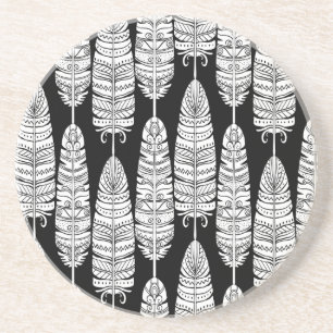 Feathers boho: black and white pattern coaster