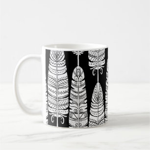 Feathers boho: black and white pattern coffee mug