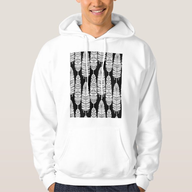 Feathers boho: black and white pattern hoodie (Front)