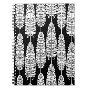 Feathers boho: black and white pattern notebook