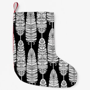 Feathers boho: black and white pattern small christmas stocking