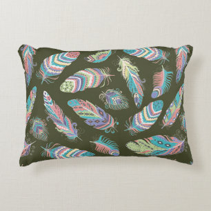 Feathers Boho Seamless Pattern. Tribal Ethnic Back Accent Pillow