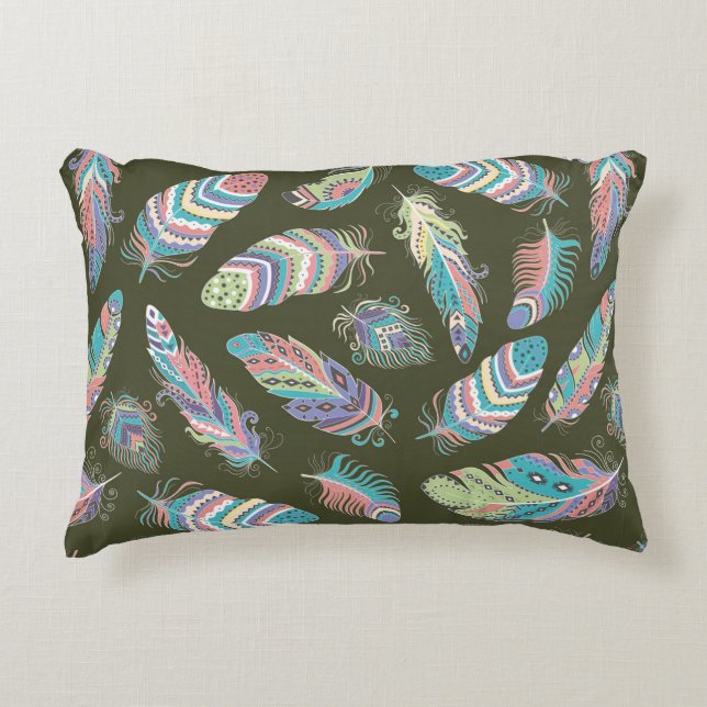 Feathers Boho Seamless Pattern. Tribal Ethnic Back Accent Pillow (Front)