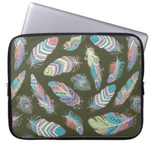 Feathers Boho Seamless Pattern. Tribal Ethnic Back Laptop Sleeve