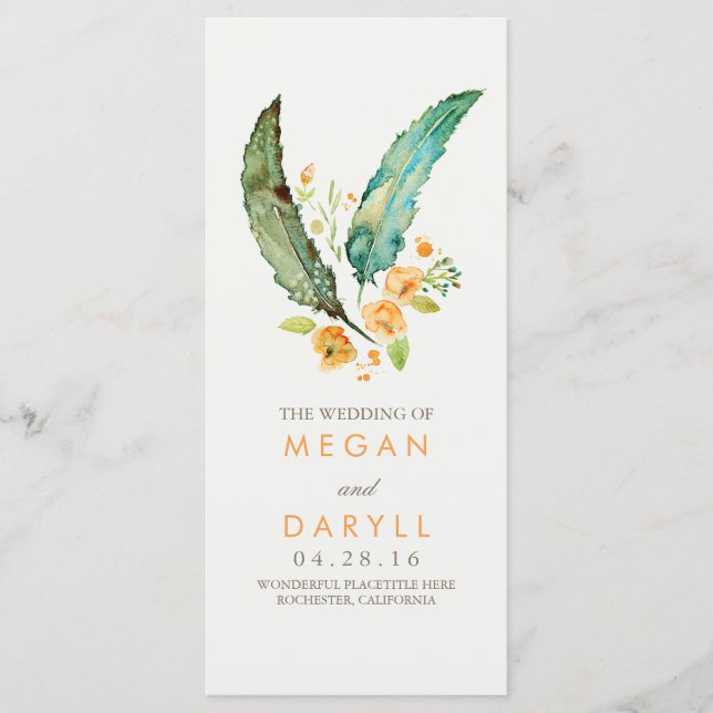 Feathers Boho Teal Wedding Programs (Front)