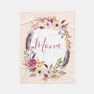 Feathers Boho watercolor customized blanket