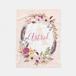 Feathers Boho watercolor customized blanket