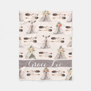 Feathers Boho watercolor customized blanket