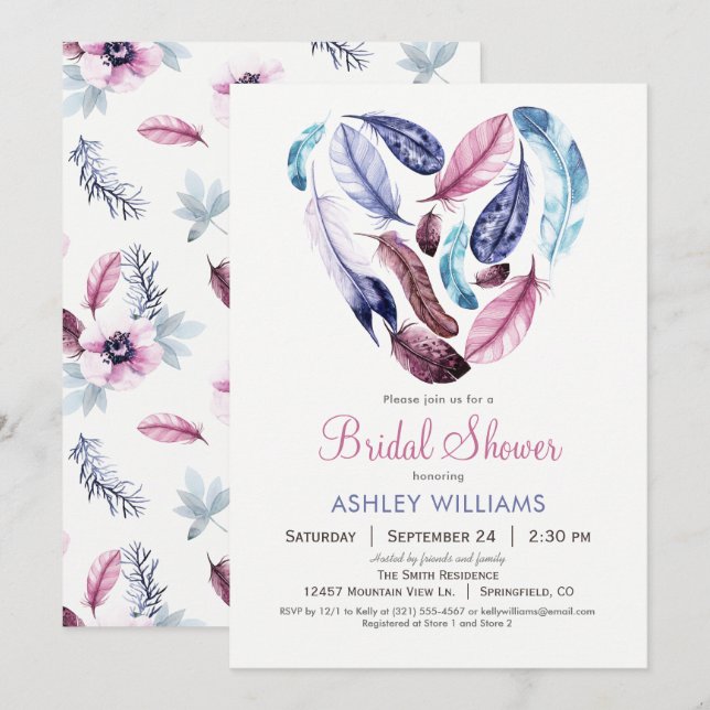 Feathers Bridal Shower Invitation (Front/Back)
