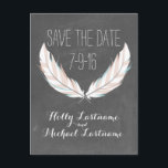 Feathers   Chalkboard Wedding Save The Date Announcement Postcard<br><div class="desc">A wedding save the date postcard featuring an illustration of a pair of feathers. Background is chalkboard inspired.  Personalize the text.</div>