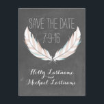 Feathers   Chalkboard Wedding Save The Date Announcement Postcard<br><div class="desc">A wedding save the date postcard featuring an illustration of a pair of feathers. Background is chalkboard inspired.  Personalize the text.</div>