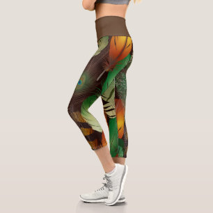 Feathers ,  Colourful Peacock Pattern  Capri Leggings
