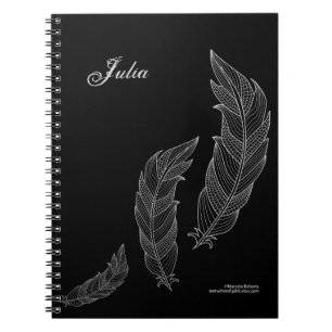 Feathers Fall Art Outline Grey Black Name Template Notebook