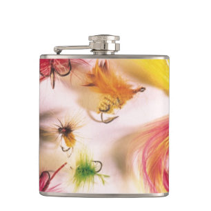 Feathers Fishing Hooks Hip Flask