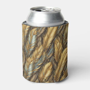 Feathers Golden Silver Art Can Cooler