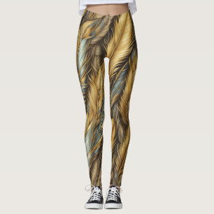 Feathers Golden Silver Art Leggings
