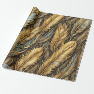 Feathers Golden Silver Art  Wrapping Paper