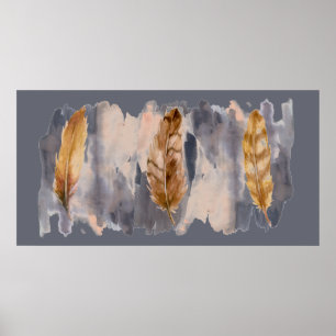 Feathers Grey Cream Watercolor Wall Art 