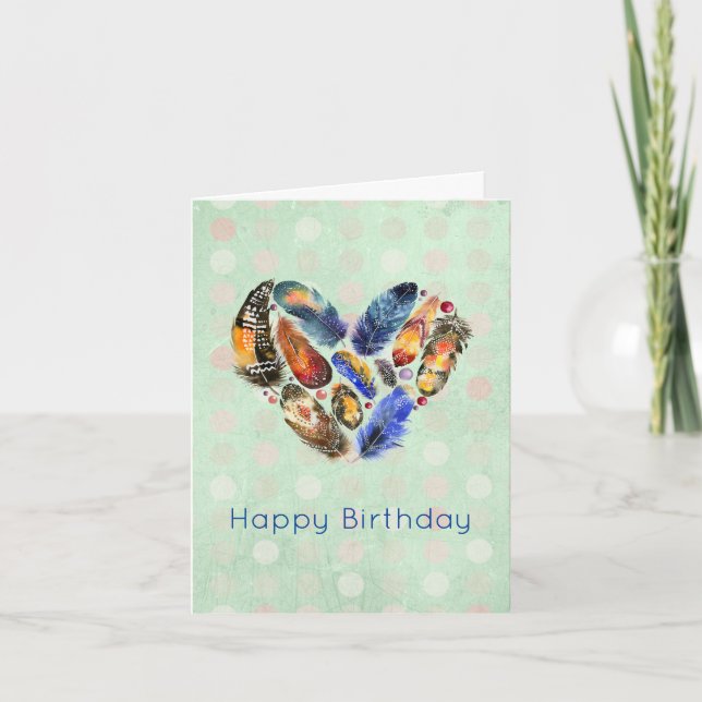 Feathers In A Heart Shape Happy Birthday Card (Front)