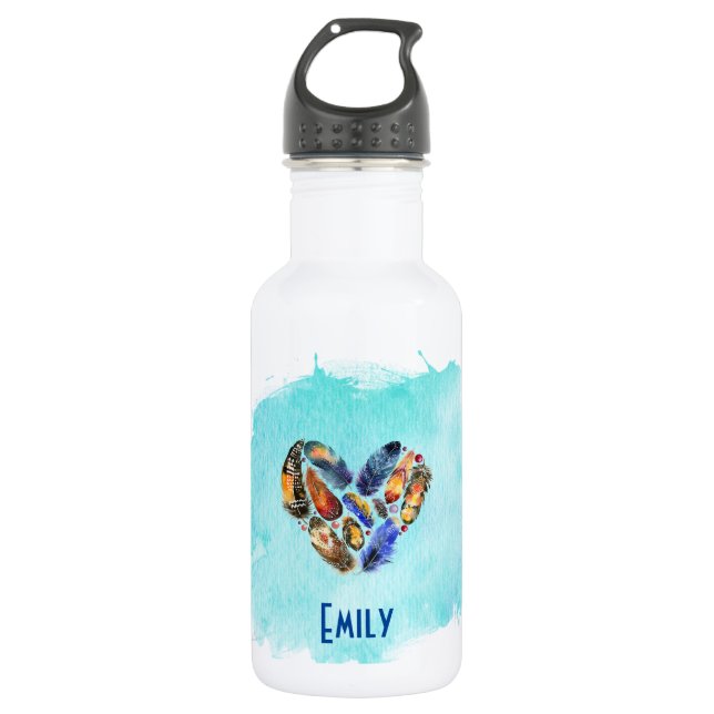 Feathers In A Heart Shape Personalized 532 Ml Water Bottle (Front)