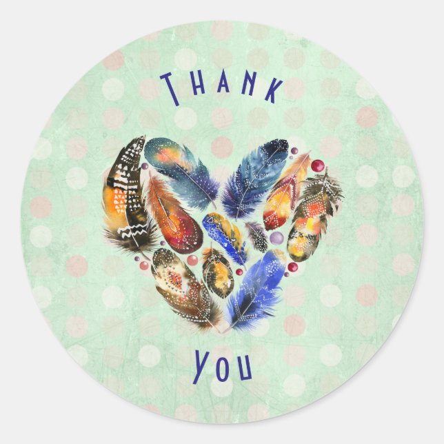 Feathers In A Heart Shape Thank You Classic Round Sticker (Front)