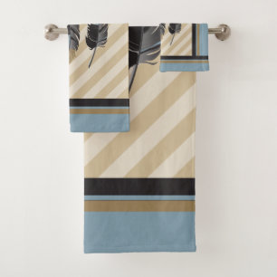 Feathers in Blue, Grey and Brown Bath Towel Set