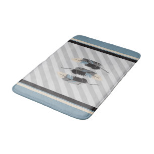 Feathers in Cream, Grey and Blue Bath Mat