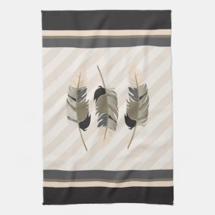 Feathers in Cream, Grey and Brown Kitchen Towel
