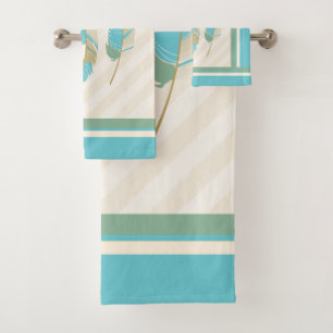 Feathers in Cream, Teal and Green Bath Towel Set