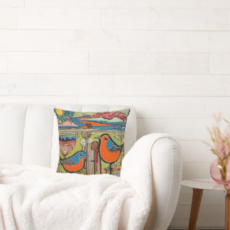 Feathers in Flight: Karla Gerard Inspired Linocut  Throw Pillow