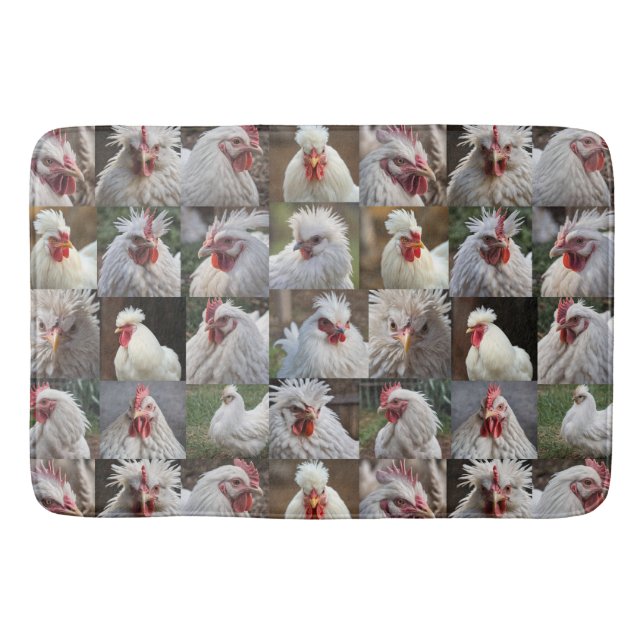 "Feathers in Focus: A White Chicken's Portrait" Bath Mat (Front)