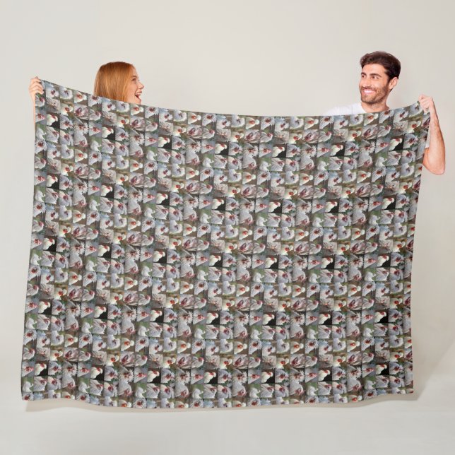 "Feathers in Focus: A White Chicken's Portrait" Fleece Blanket (In Situ)